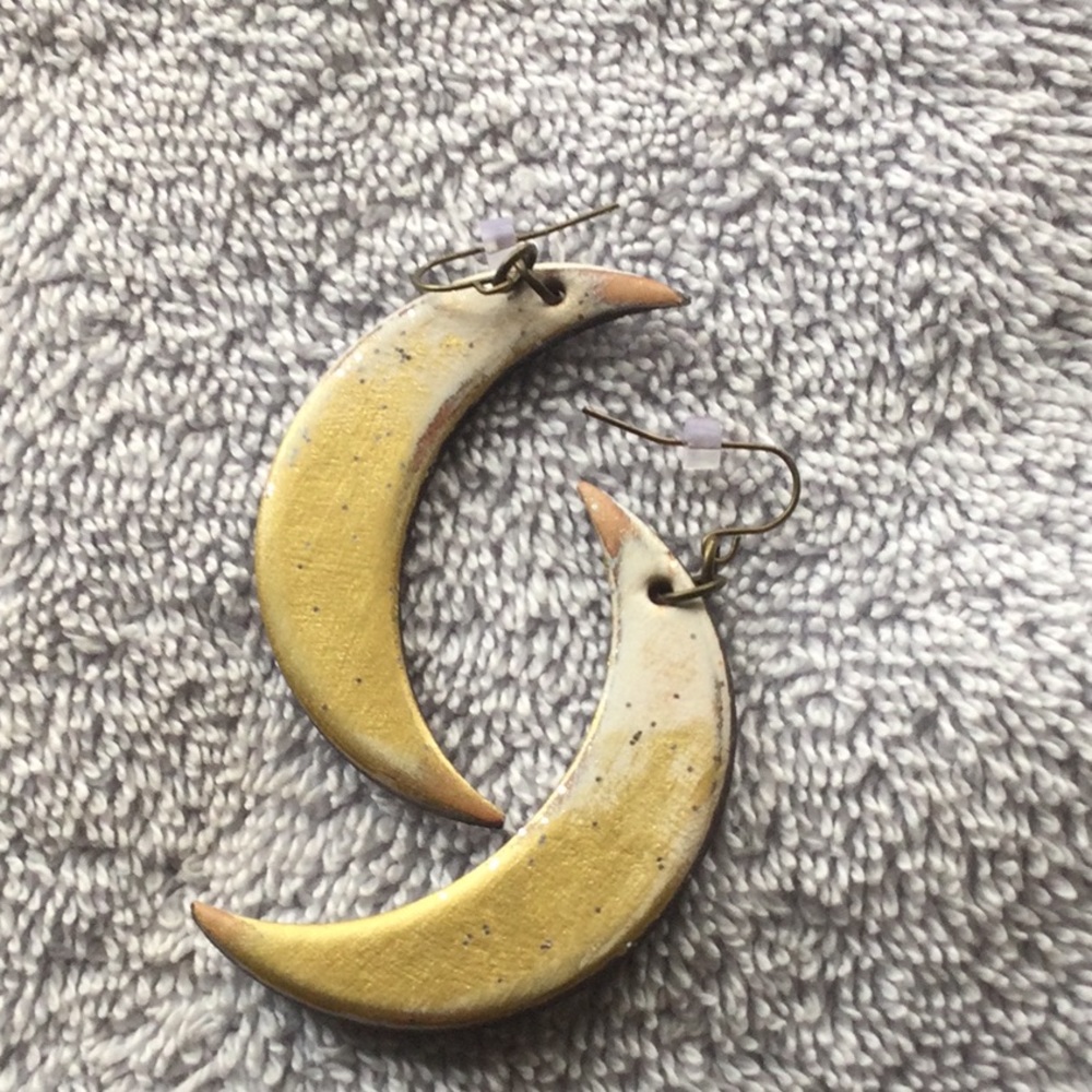 Sweet Creek Leather gold moon earrings